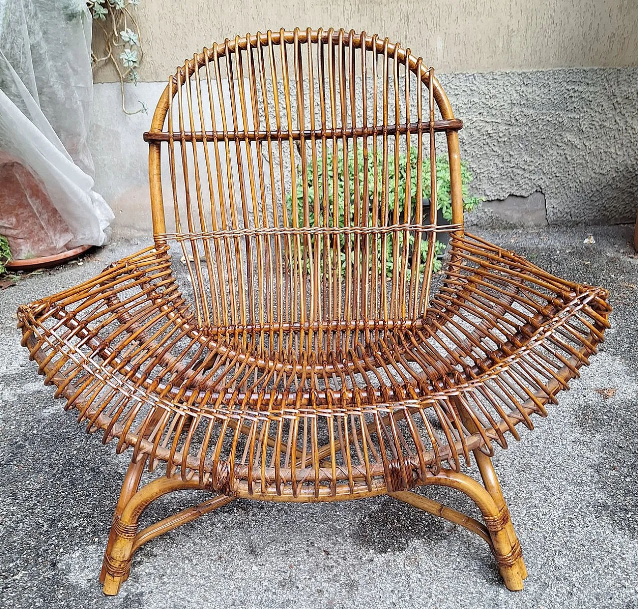 Armchair Oscar Model in Paolo Tilche Rattan by Paolo Tilche for Bonacina, 1950s 2