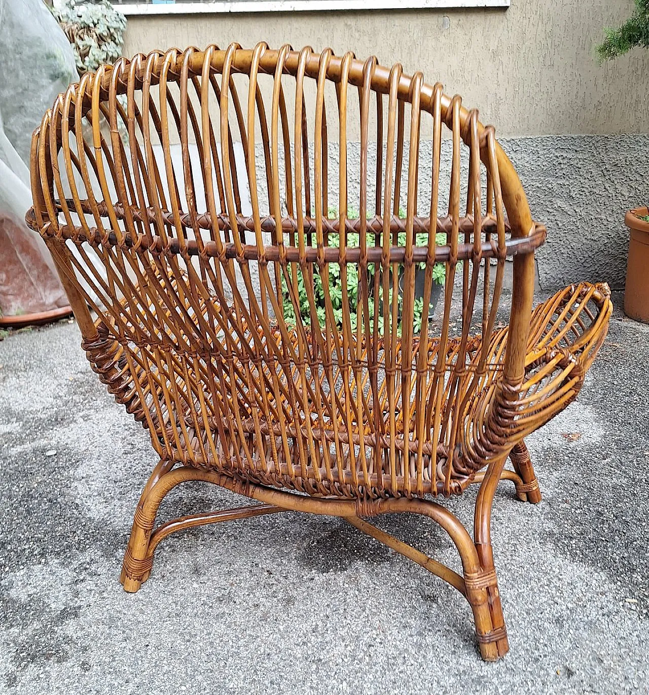 Armchair Oscar Model in Paolo Tilche Rattan by Paolo Tilche for Bonacina, 1950s 5