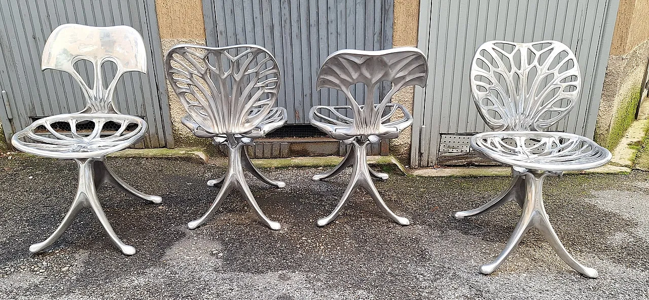 4 Nervure chairs in die-cast aluminium by Quasar Khanh, 1980s 1