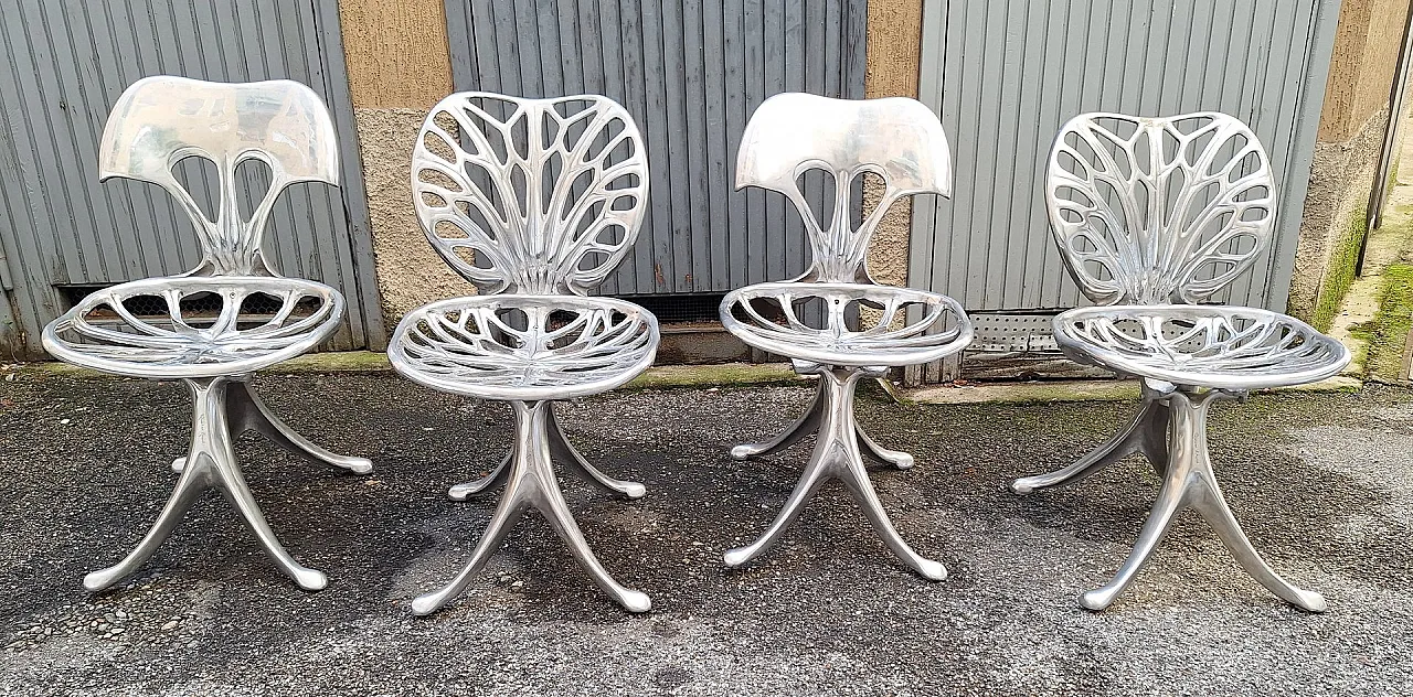 4 Nervure chairs in die-cast aluminium by Quasar Khanh, 1980s 3