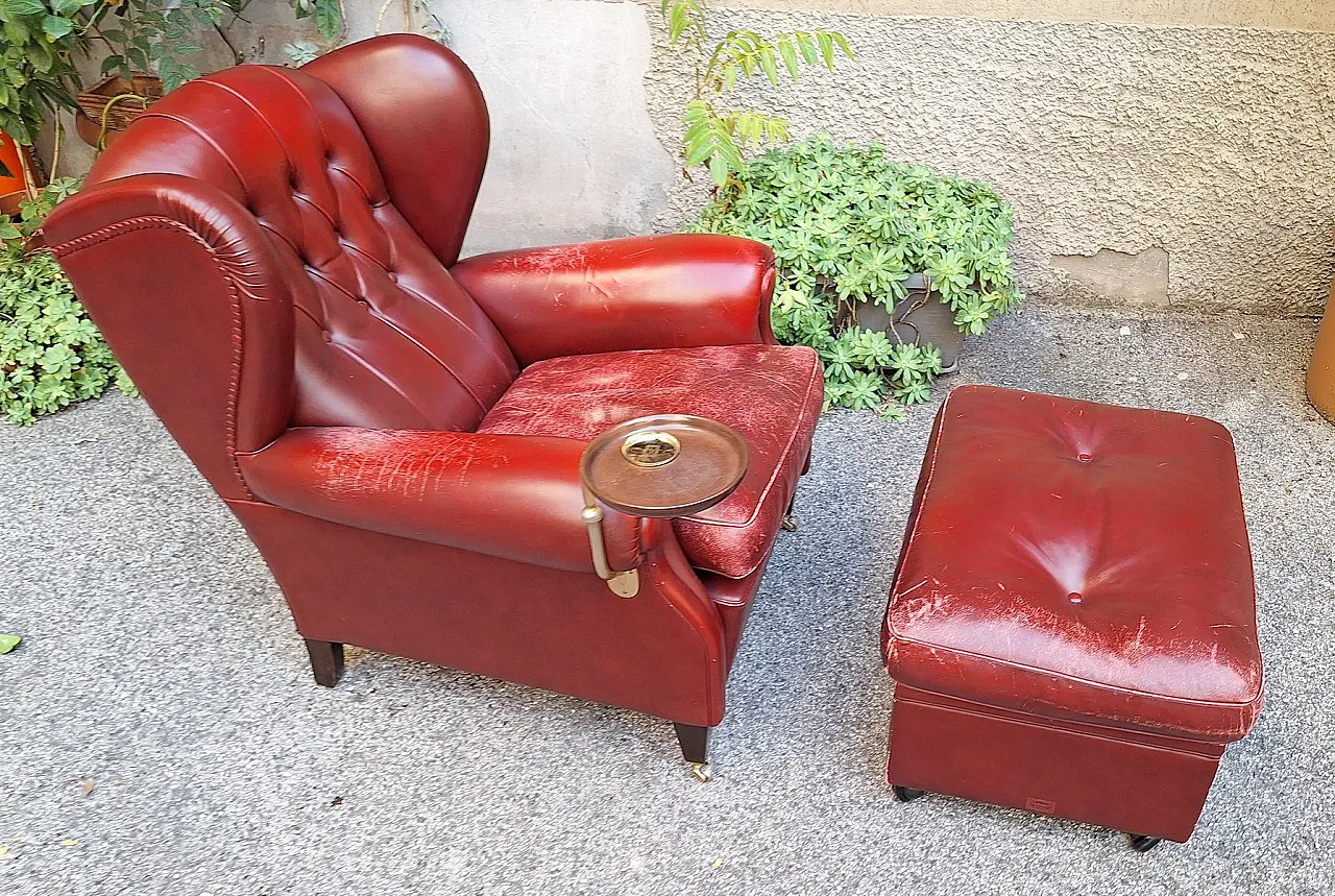 Armchair with pouf and ashtray by Frau for Poltrona Frau, 1980s 1