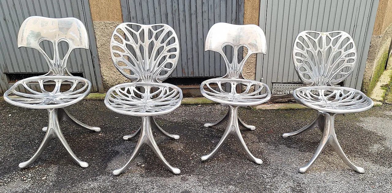 4 Nervure chairs in die-cast aluminium by Quasar Khanh, 1980s 4