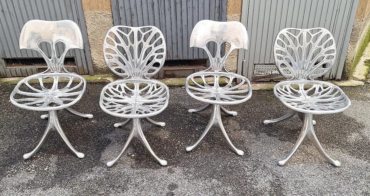 4 Nervure chairs in die-cast aluminium by Quasar Khanh, 1980s 5