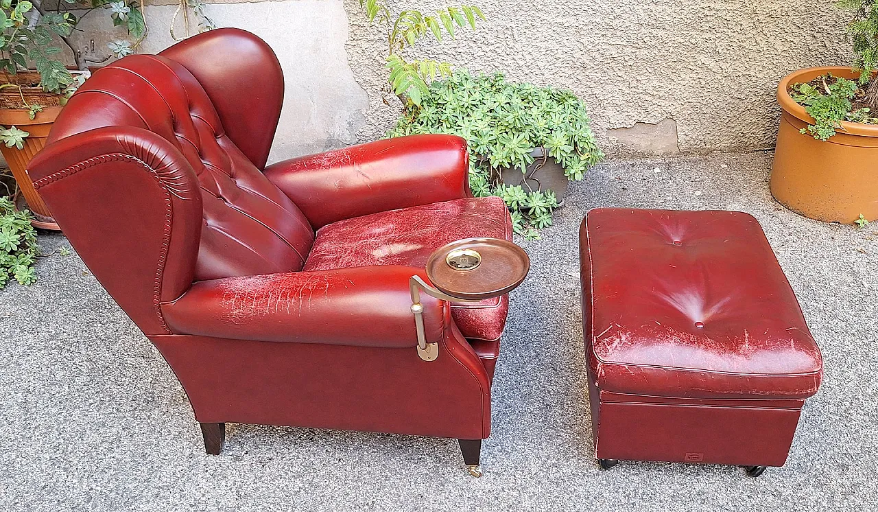 Armchair with pouf and ashtray by Frau for Poltrona Frau, 1980s 4