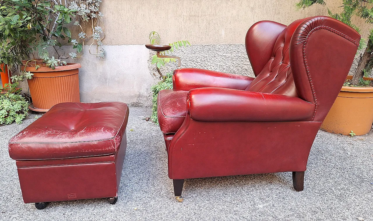 Armchair with pouf and ashtray by Frau for Poltrona Frau, 1980s 5