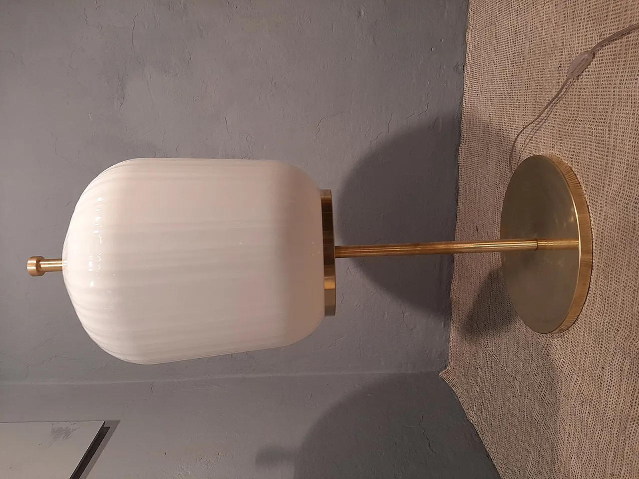 Satin-finished brass and ribbed milky glass lamp, 2000s 6