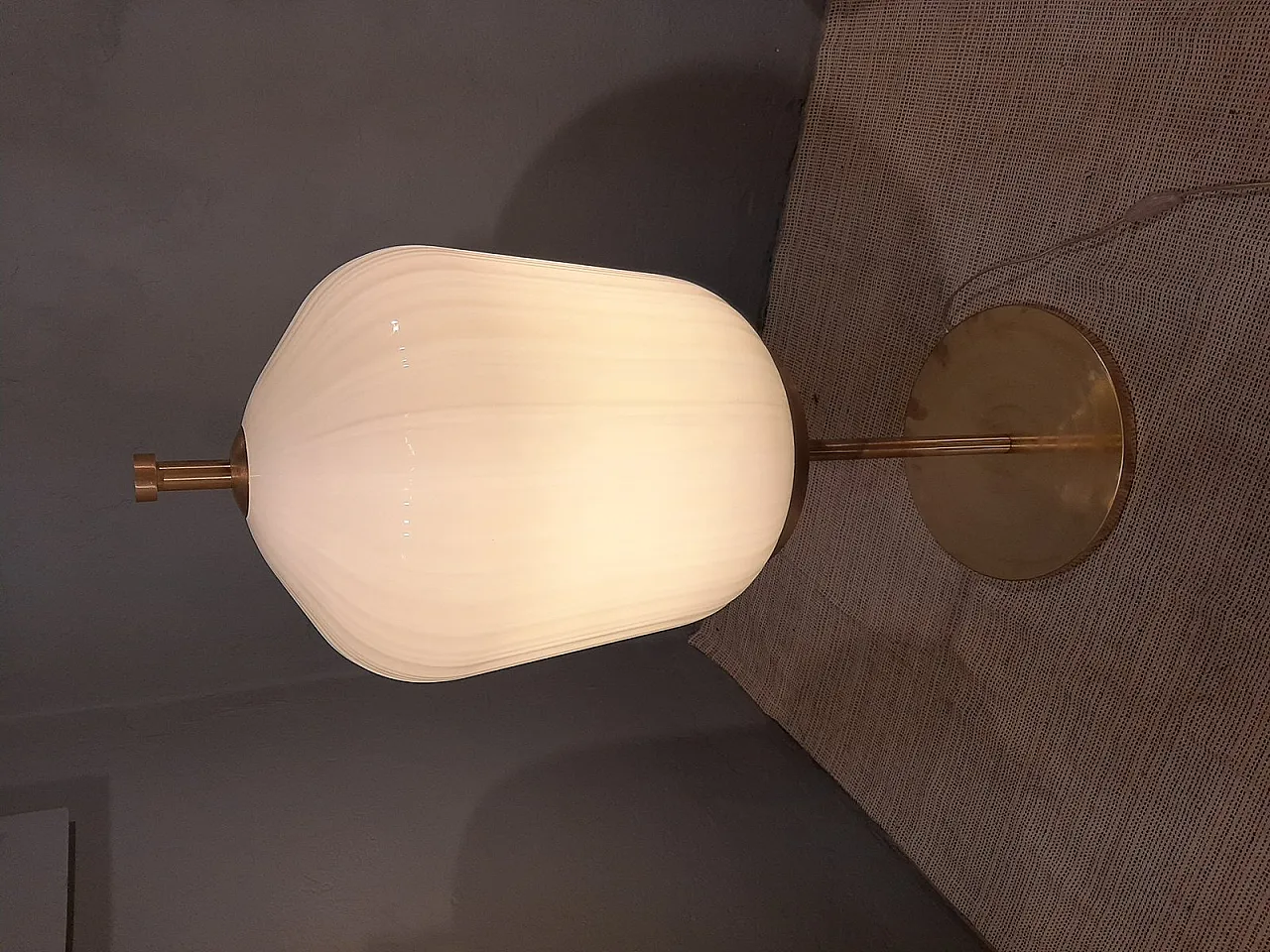 Satin-finished brass and ribbed milky glass lamp, 2000s 7