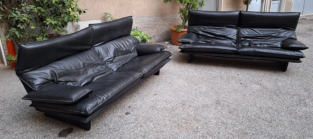 2-Seater Sofa in Black Full Grain Leather with Adjustable Backrest, 1980s 1