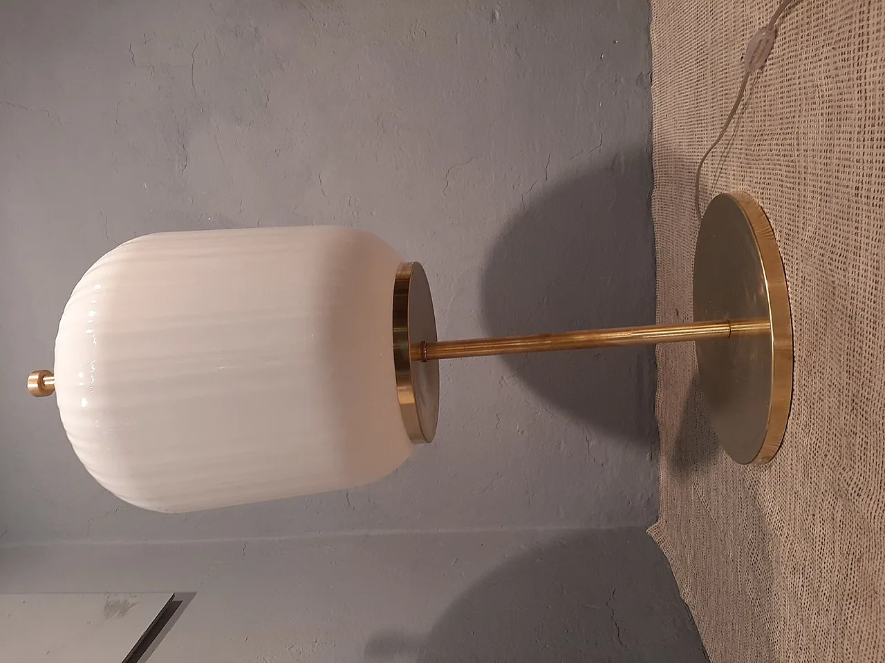 Satin-finished brass and ribbed milky glass lamp, 2000s 8