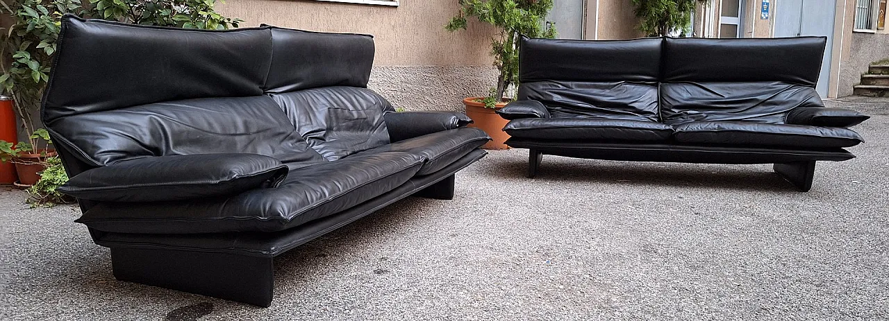 2-Seater Sofa in Black Full Grain Leather with Adjustable Backrest, 1980s 2