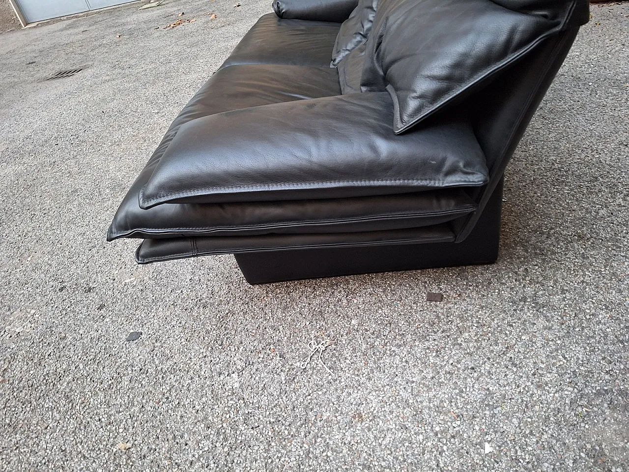 2-Seater Sofa in Black Full Grain Leather with Adjustable Backrest, 1980s 3