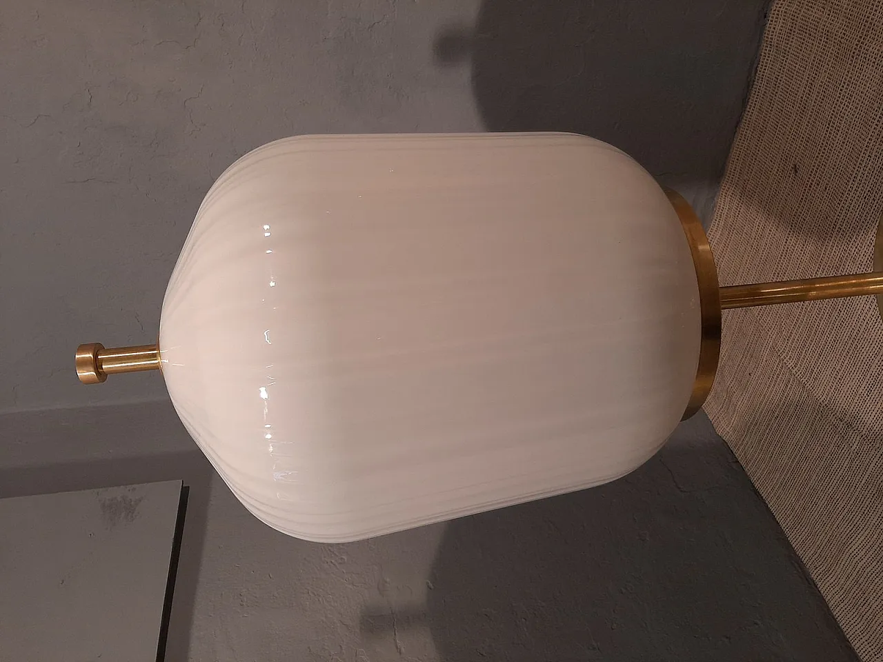 Satin-finished brass and ribbed milky glass lamp, 2000s 10