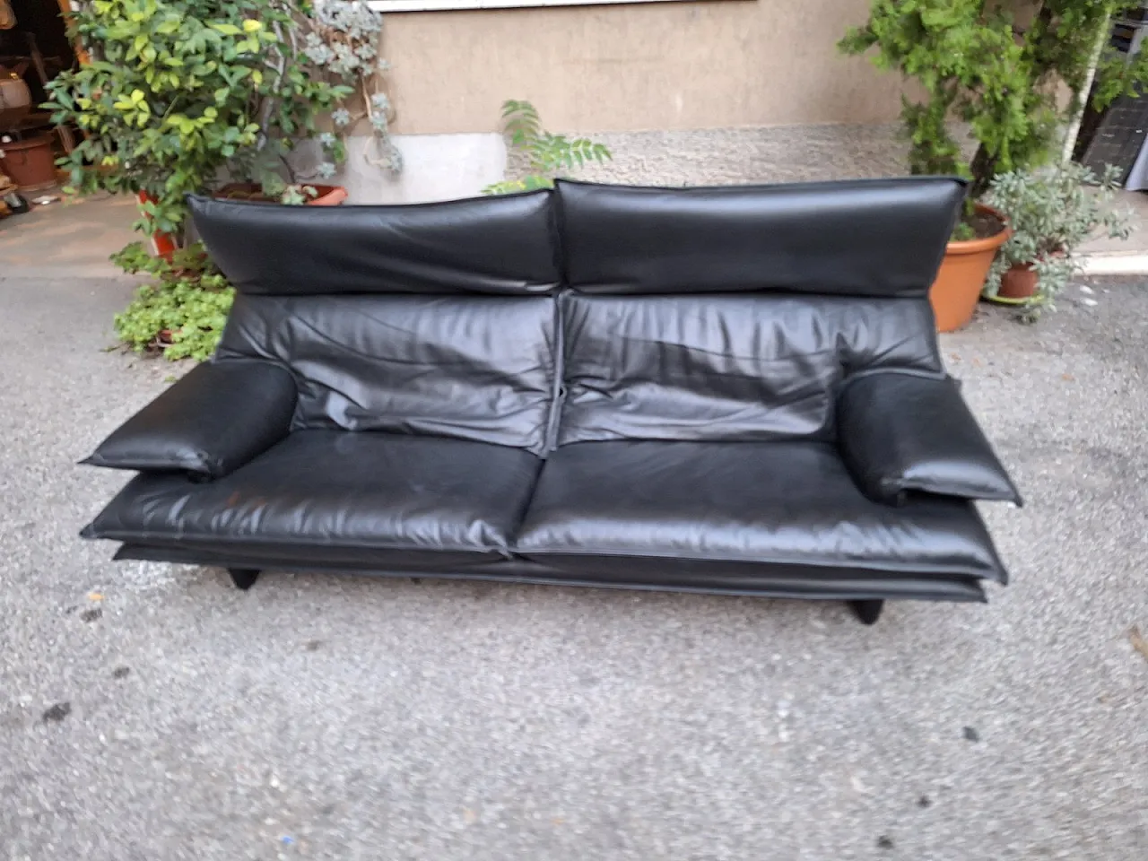 2-Seater Sofa in Black Full Grain Leather with Adjustable Backrest, 1980s 6