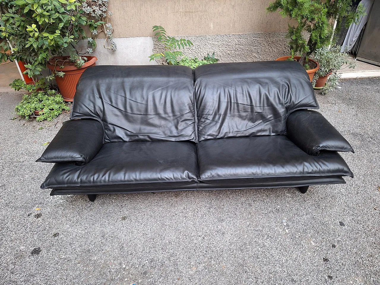 2-Seater Sofa in Black Full Grain Leather with Adjustable Backrest, 1980s 7