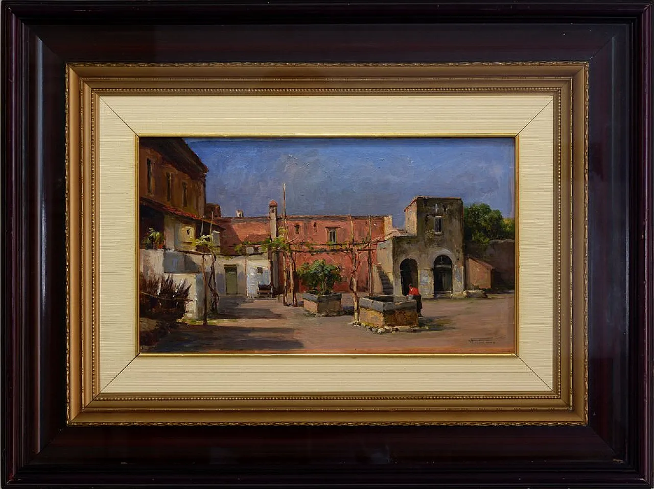 Italian Courtyard by Vincenzo Canino, oil on panel, 1950s 1