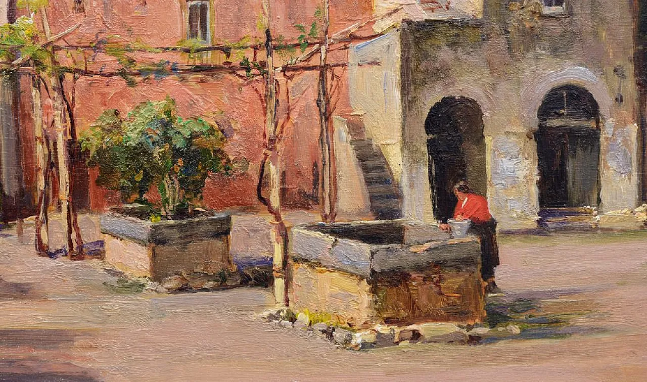 Italian Courtyard by Vincenzo Canino, oil on panel, 1950s 4