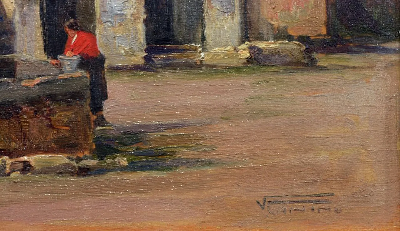 Italian Courtyard by Vincenzo Canino, oil on panel, 1950s 5