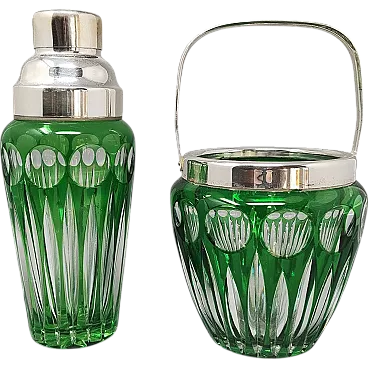 Shaker da cocktail in cristallo tagliato verde di Boemia, anni '60