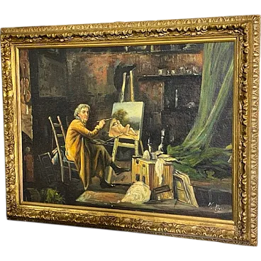 Dipinto olio su tavola Atelier d artista, 1850