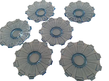 6 Decò Czec blue glass dessert plates, 1970s