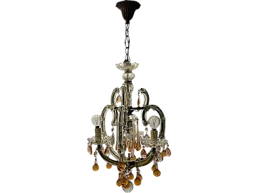 Pink Murano Glass Tear Drop Chandelier, 1950s