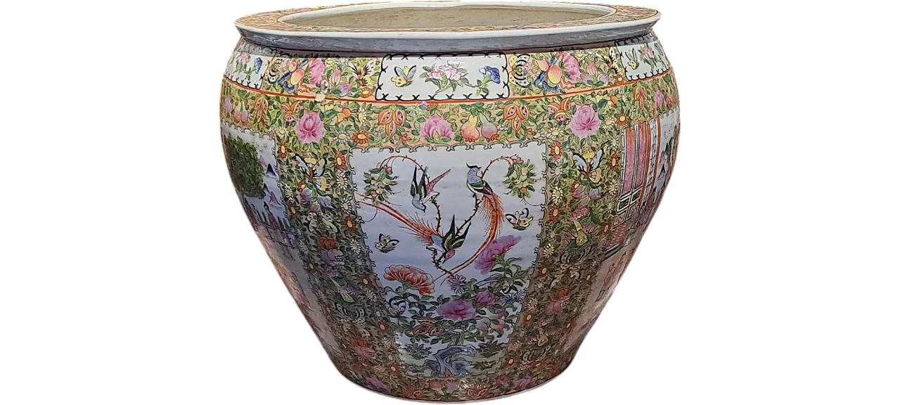 Large painted cache pot Canton ceramic, 20th century 11