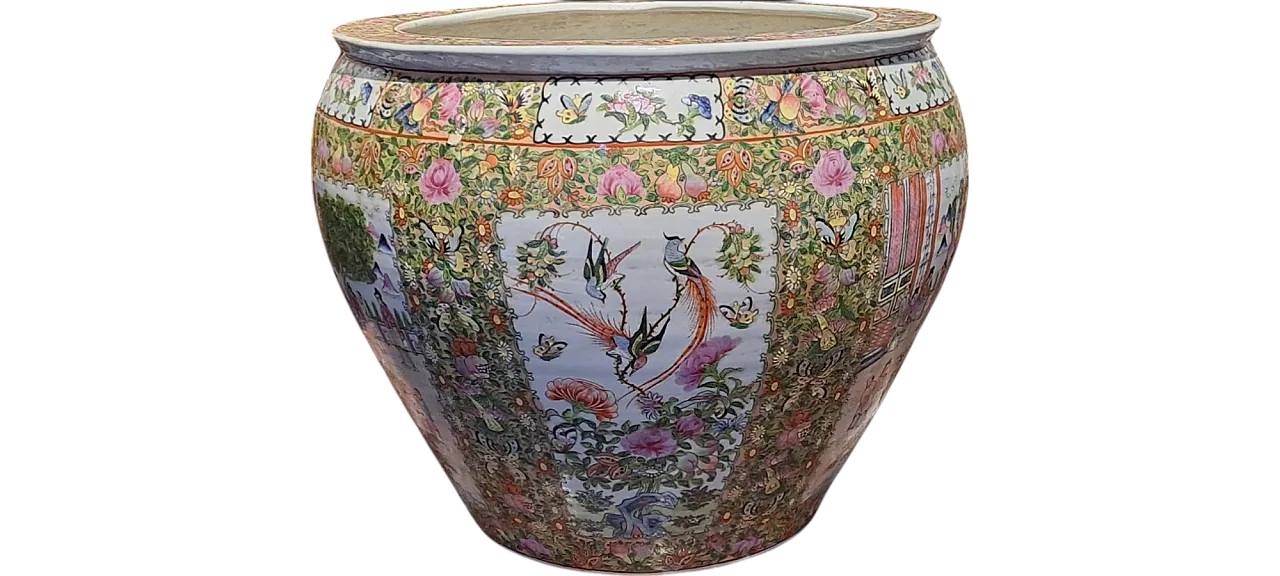 Large painted cache pot Canton ceramic, 20th century 12