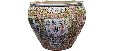 Large painted cache pot Canton ceramic, 20th century