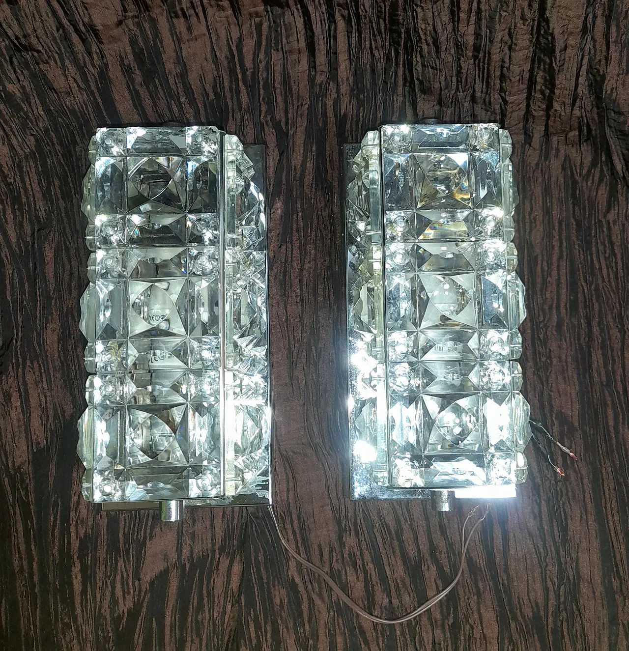 Pair of steel and crystal appliques, 50s 1