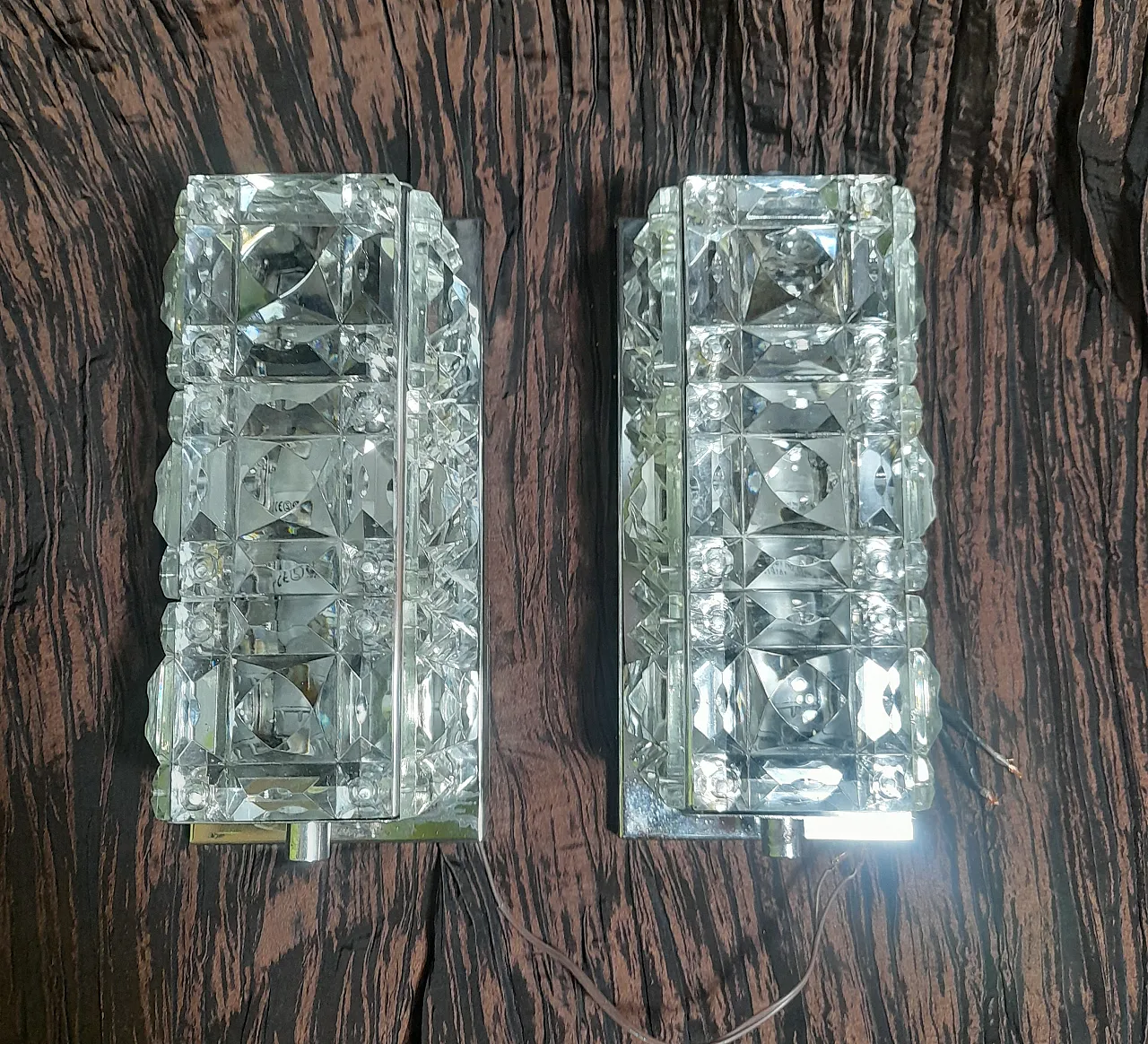 Pair of steel and crystal appliques, 50s 2