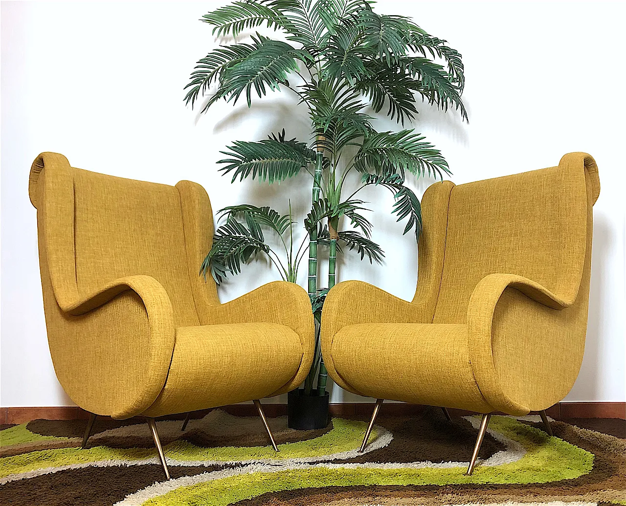 Pair of yellow armchairs in Marco Zanuso style, 50s 1