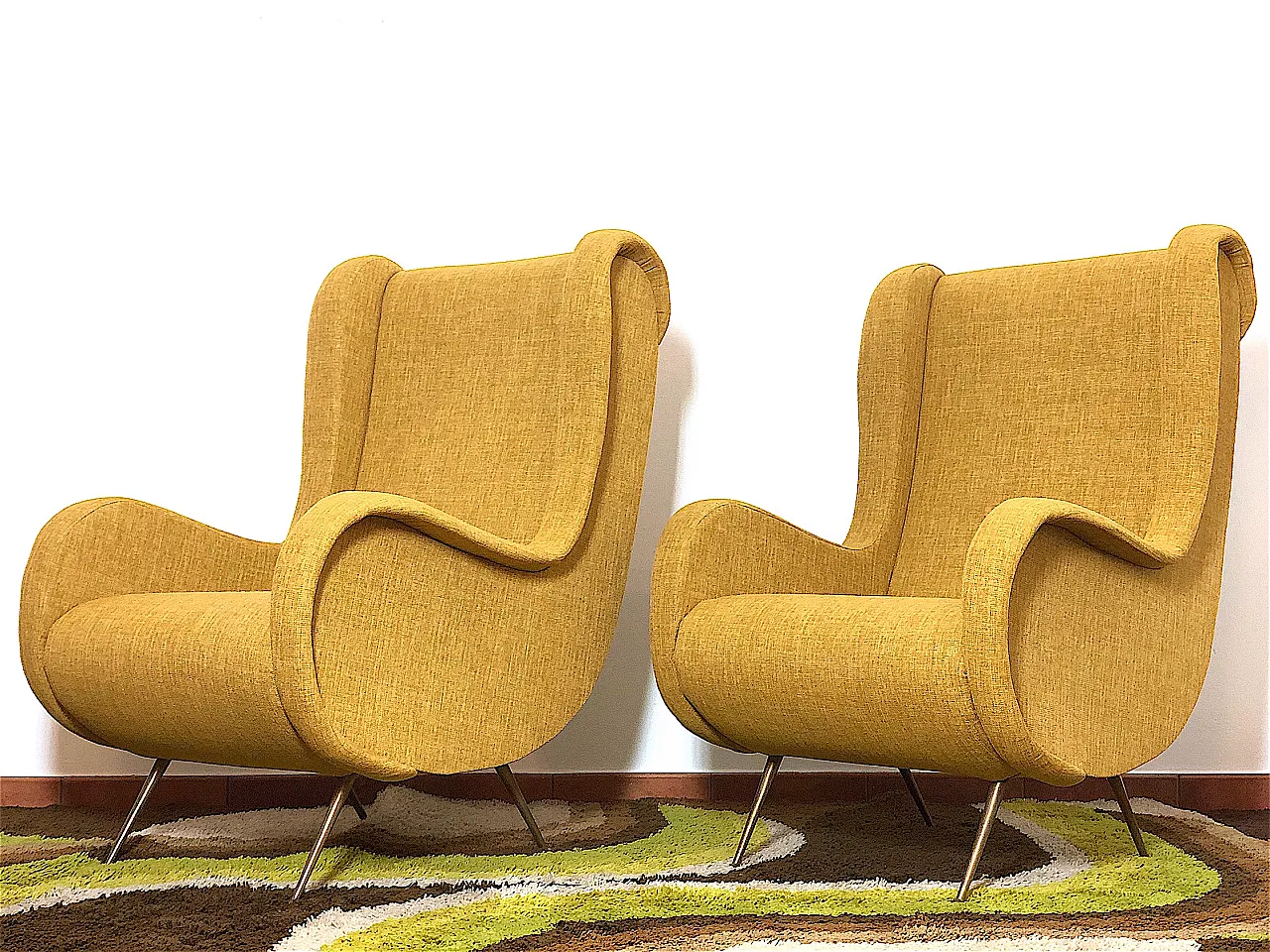 Pair of yellow armchairs in Marco Zanuso style, 50s 4