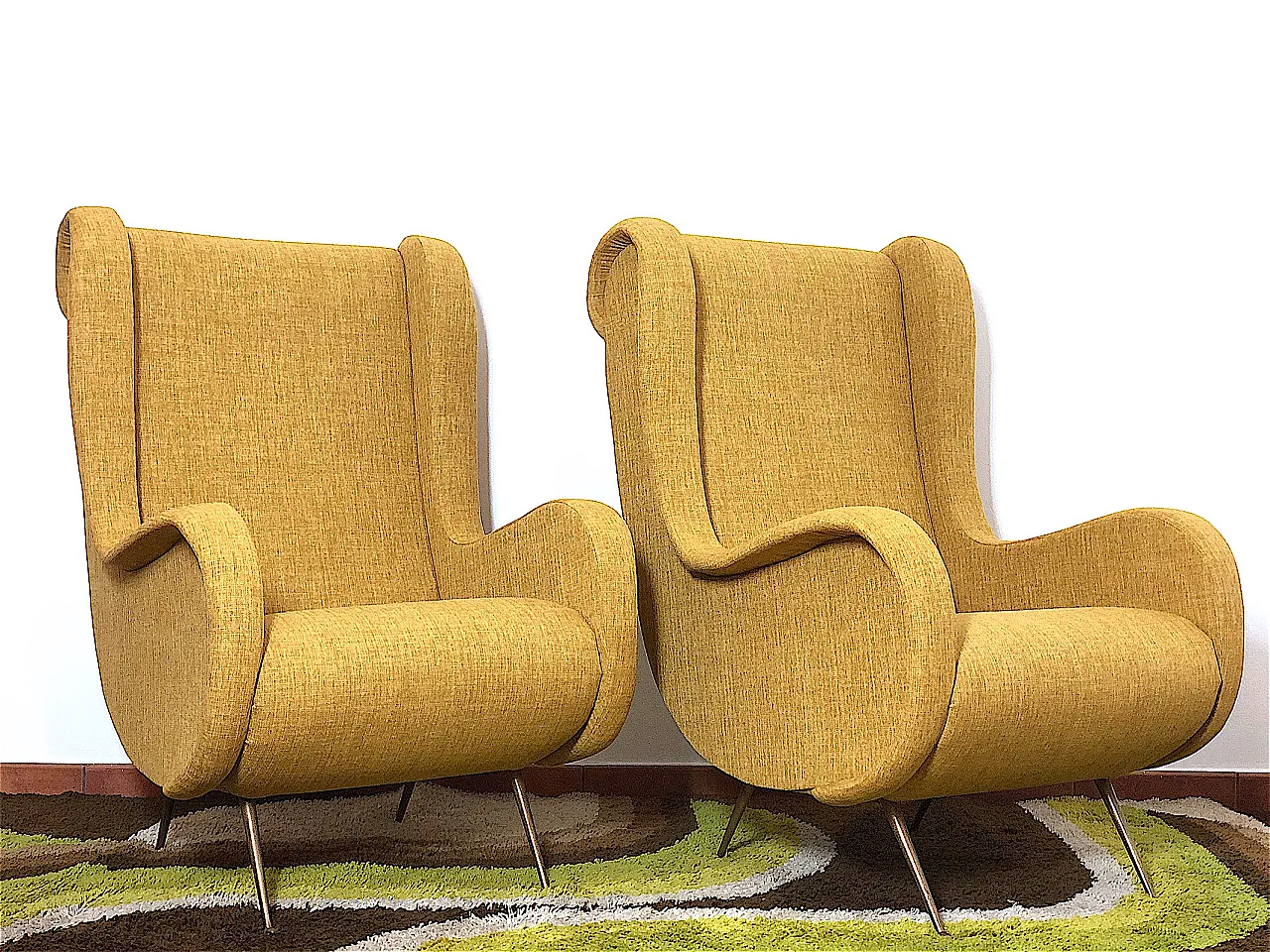 Pair of yellow armchairs in Marco Zanuso style, 50s 5