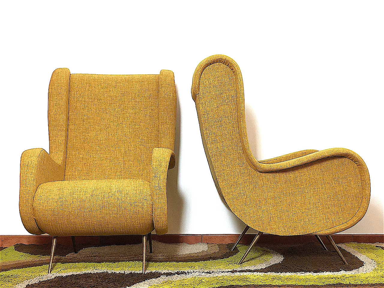 Pair of yellow armchairs in Marco Zanuso style, 50s 6