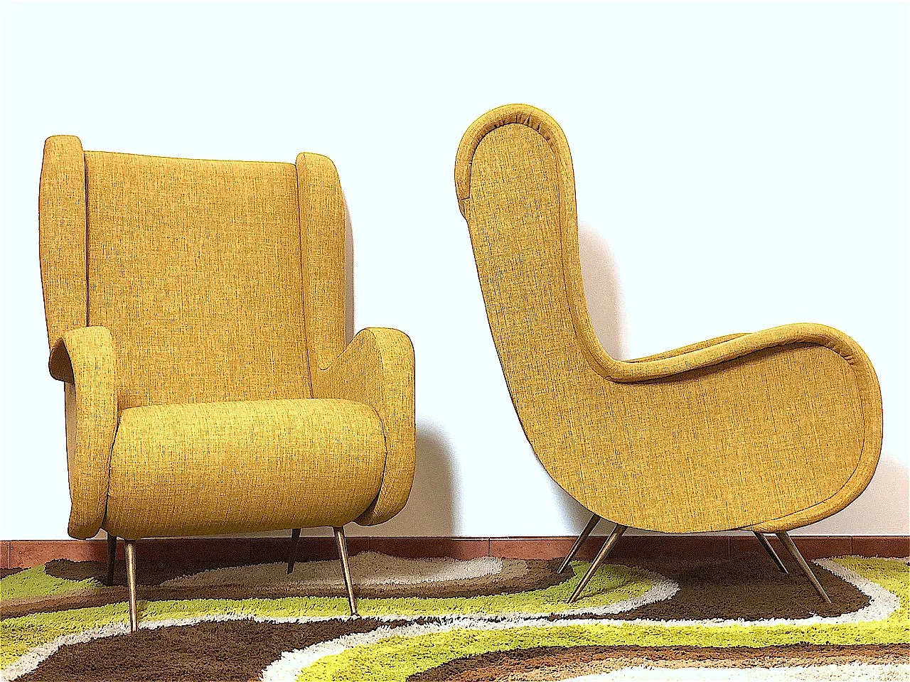 Pair of yellow armchairs in Marco Zanuso style, 50s 7