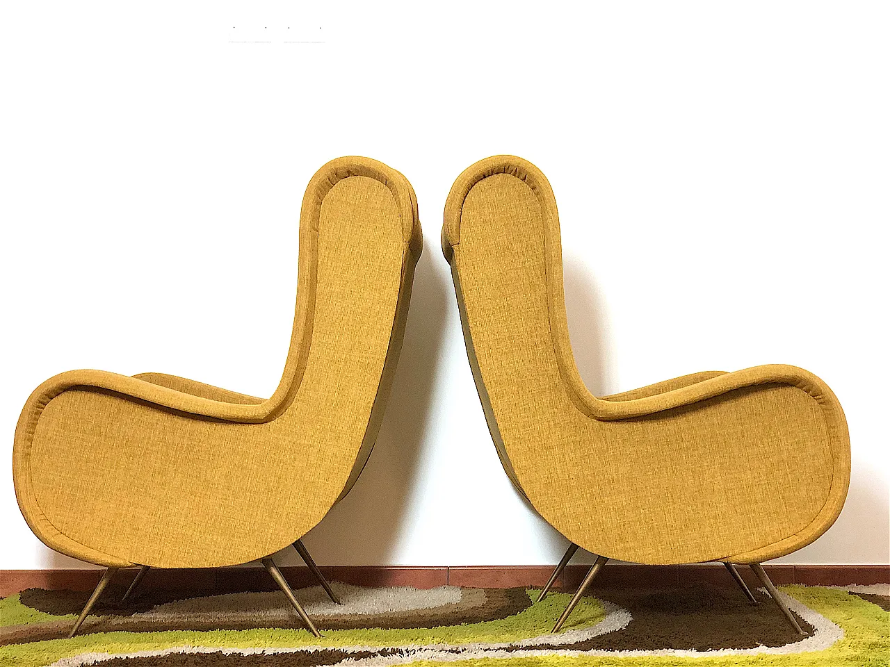 Pair of yellow armchairs in Marco Zanuso style, 50s 8