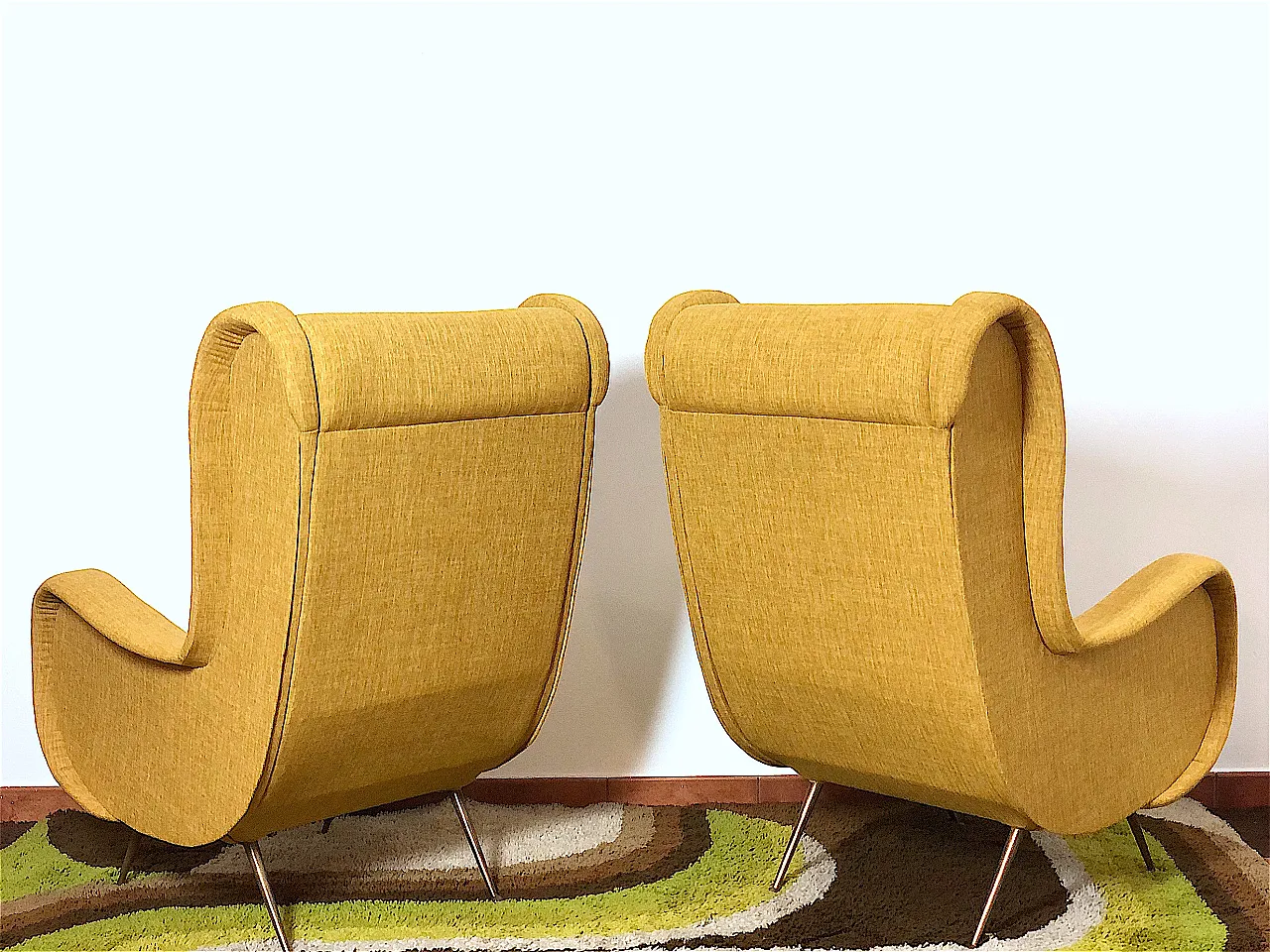 Pair of yellow armchairs in Marco Zanuso style, 50s 9