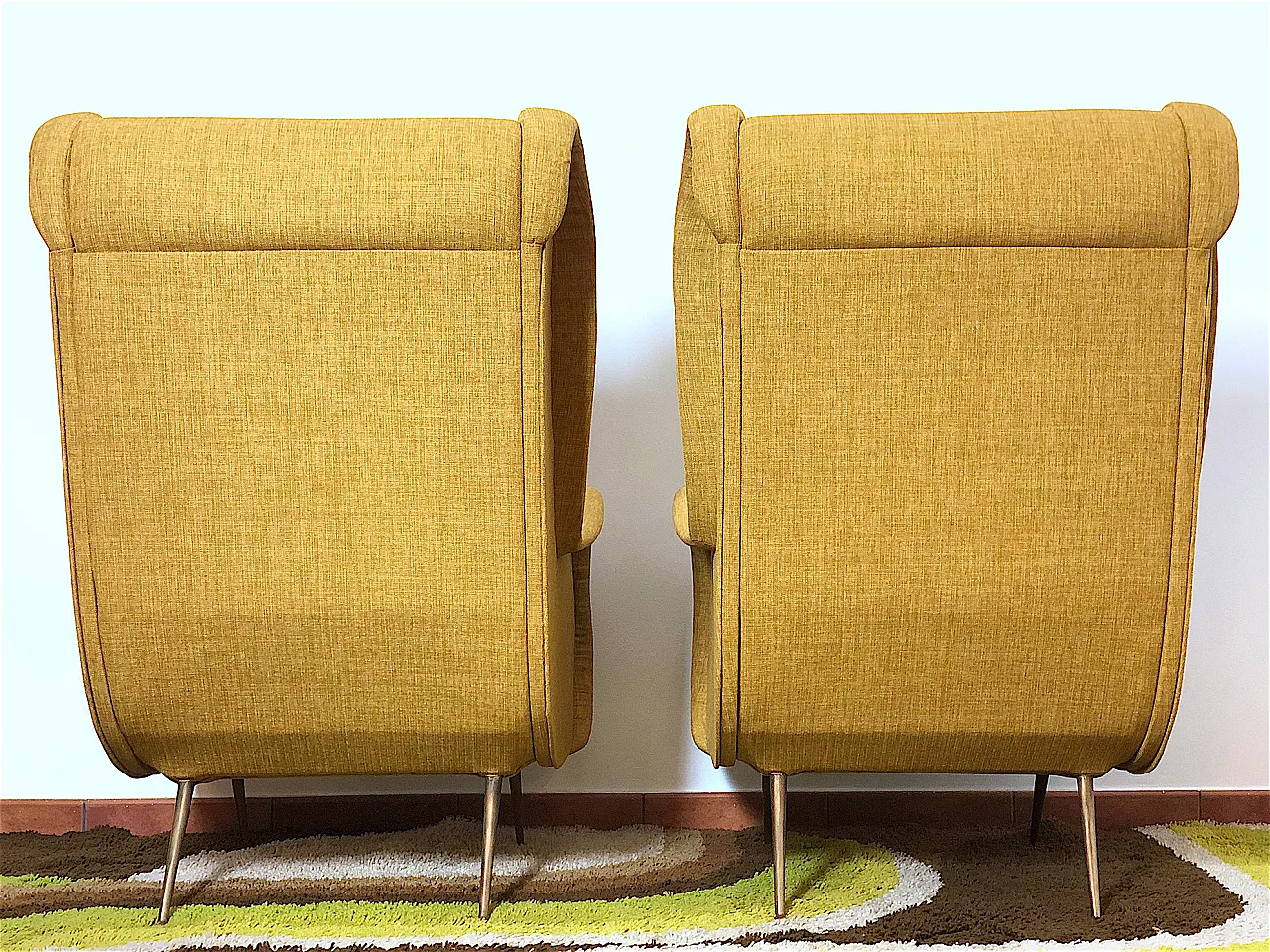 Pair of yellow armchairs in Marco Zanuso style, 50s 10