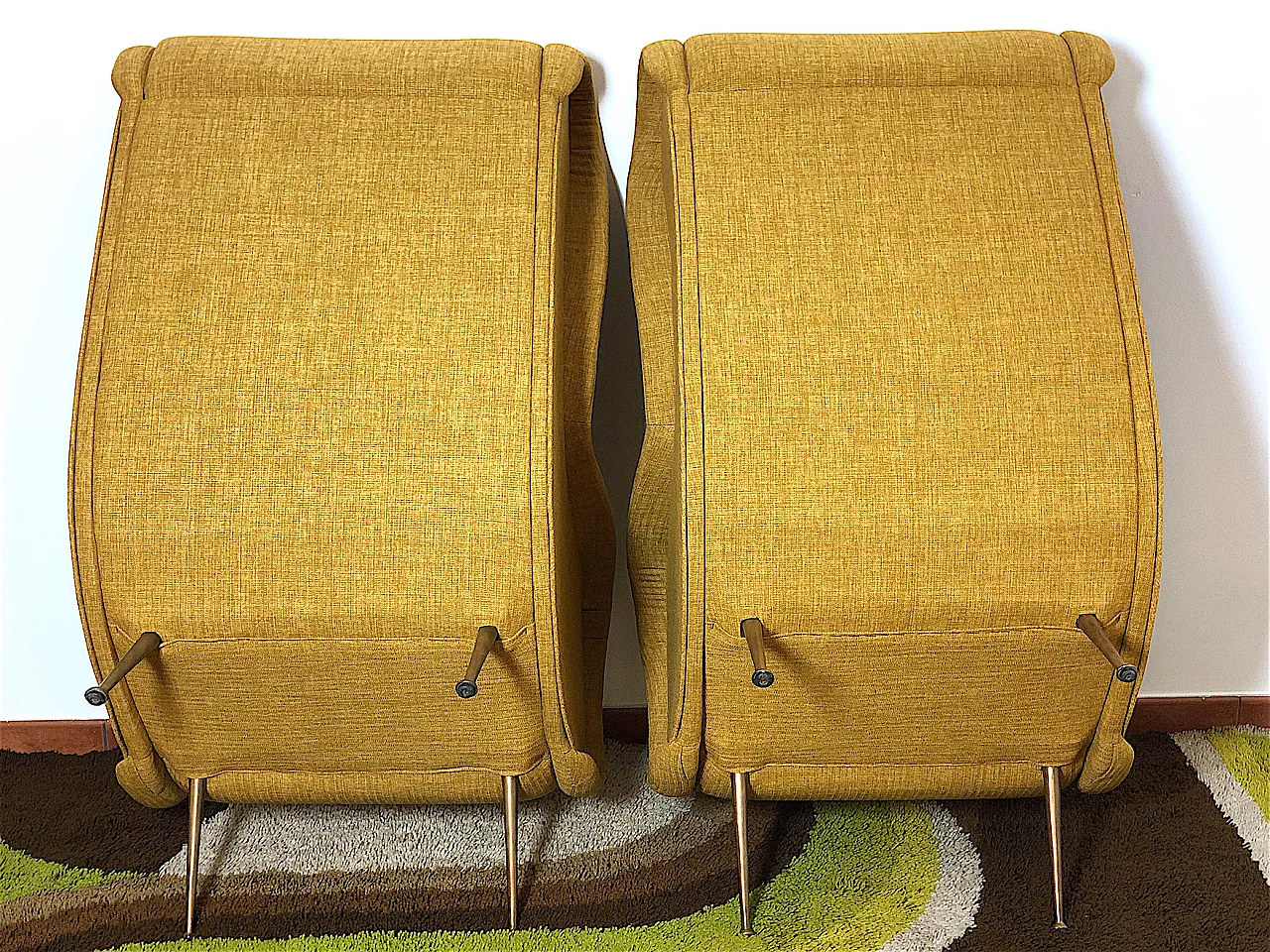 Pair of yellow armchairs in Marco Zanuso style, 50s 11