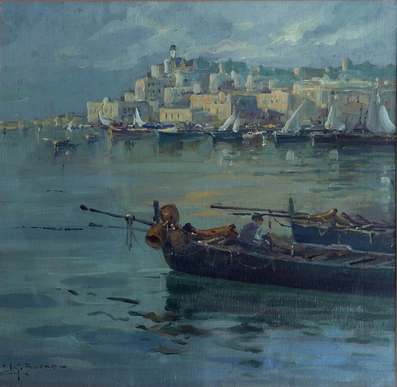 Seascape by Leon Giuseppe Buono, oil on panel, 1920s 2