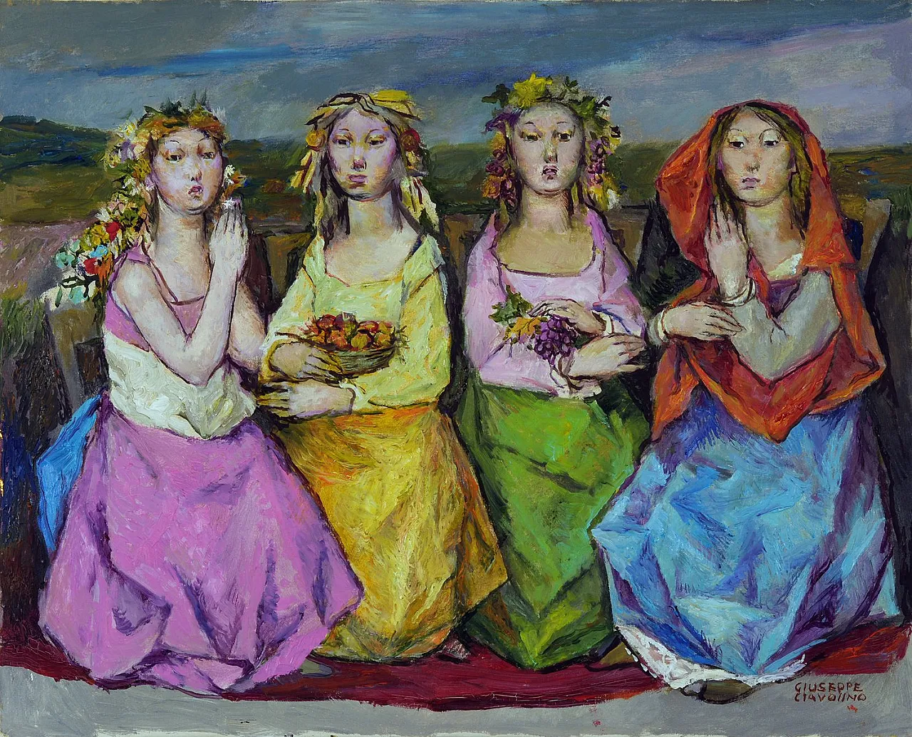 The Four Seasons by Giuseppe Ciavolino, oil on canvas, 1920s 3