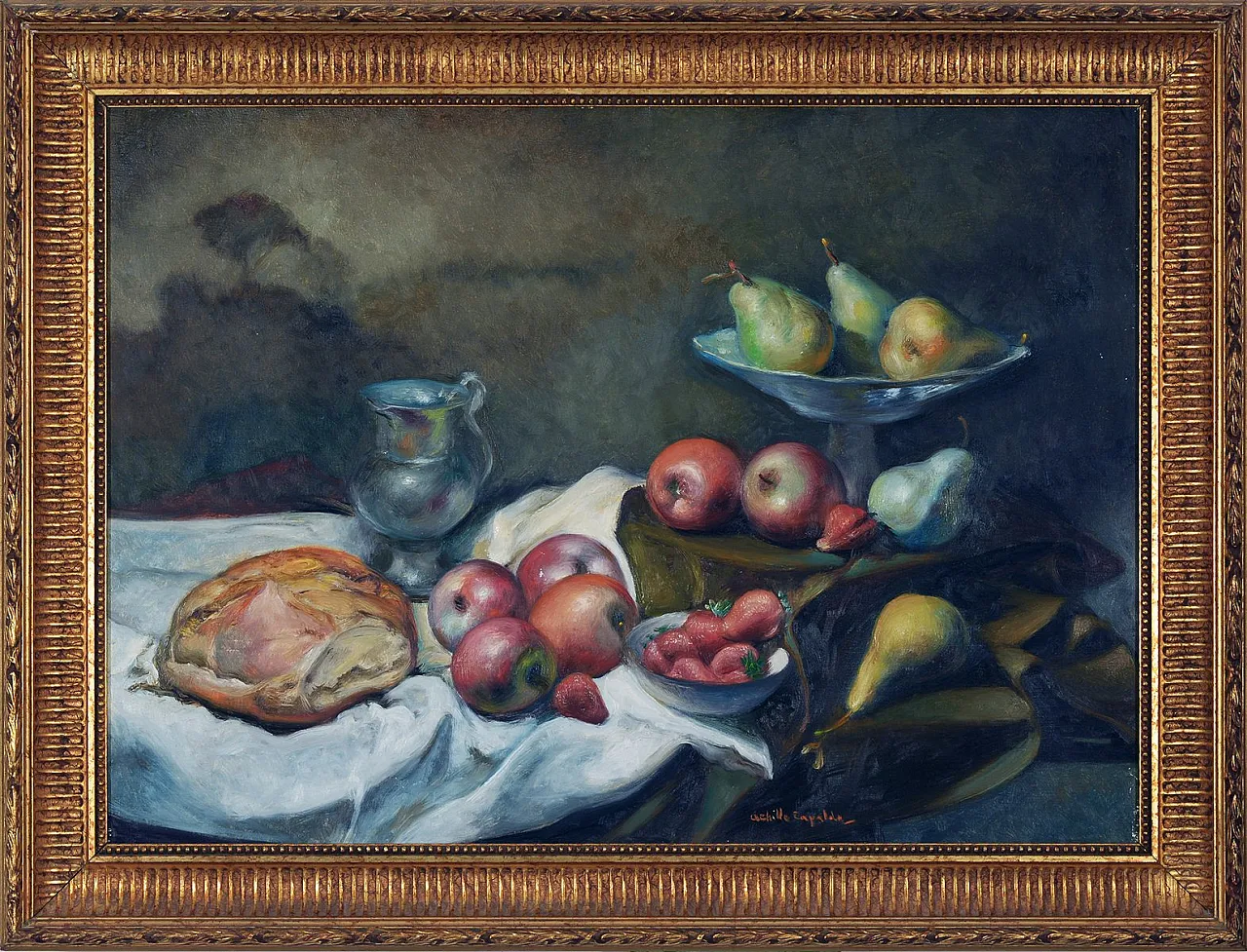 Still Life by Achille Capaldo, oil on canvas with frame, 1930s 1