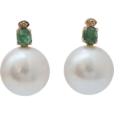 Earrings with pearls, emeralds, diamonds and pink gold, 2000s