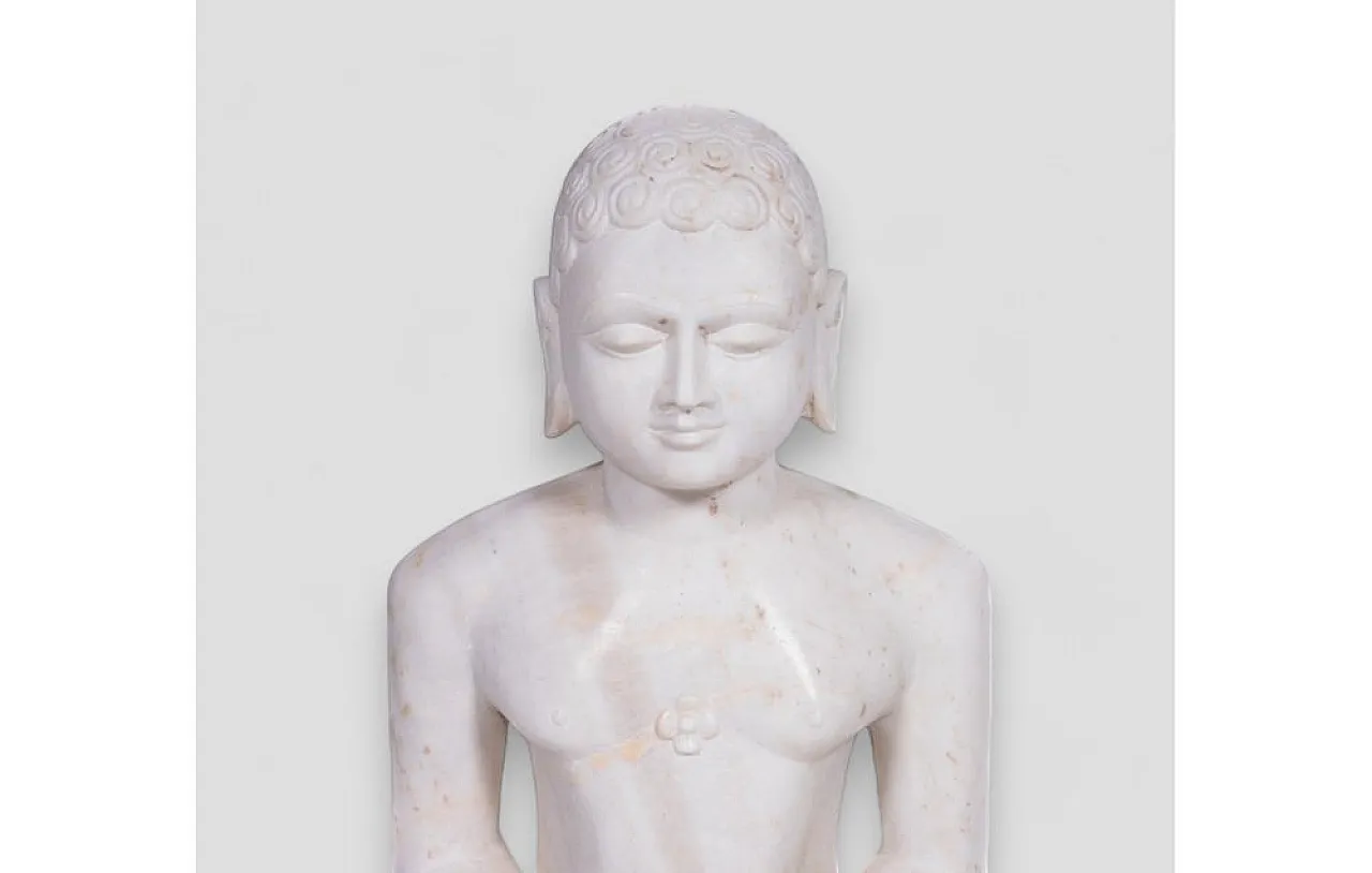 Statua del Buddha seduto in posizione Mudra in marmo, anni 2000 6