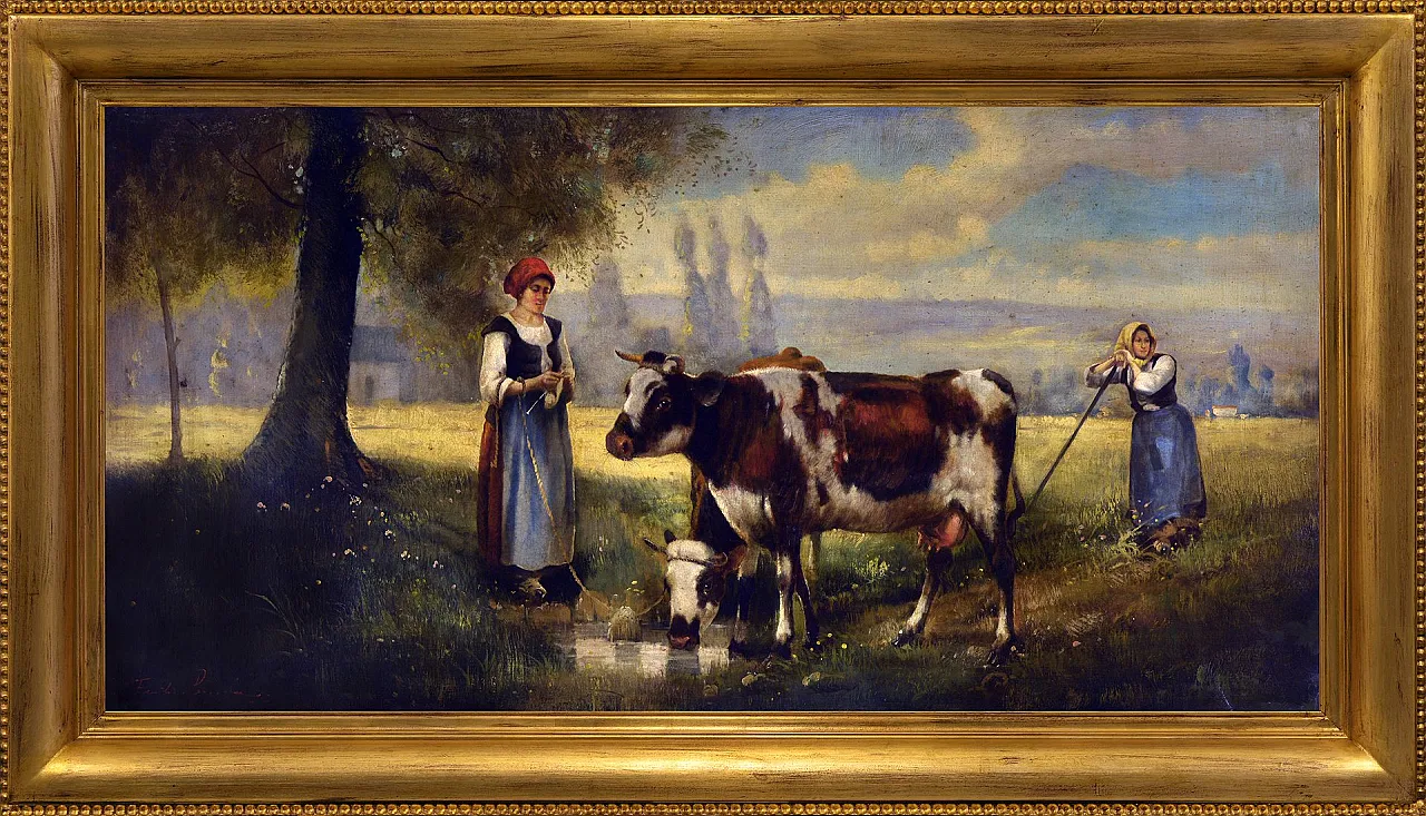 Scena pastorale con mucche di Emilio Pergola, olio su tela, anni '90 1