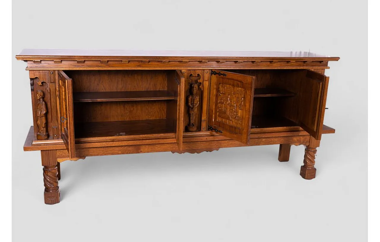 Wooden sideboard with decorative carvings, 1970s 3