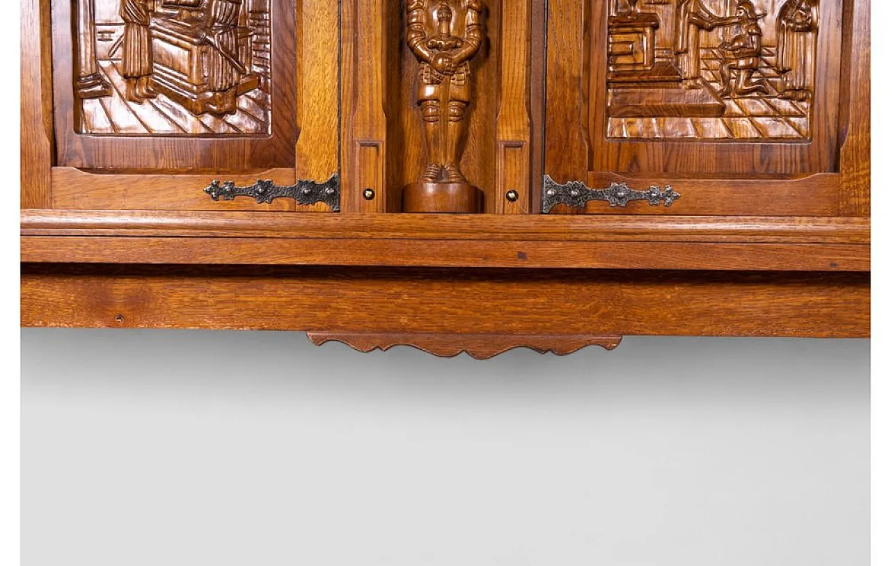 Wooden sideboard with decorative carvings, 1970s 6