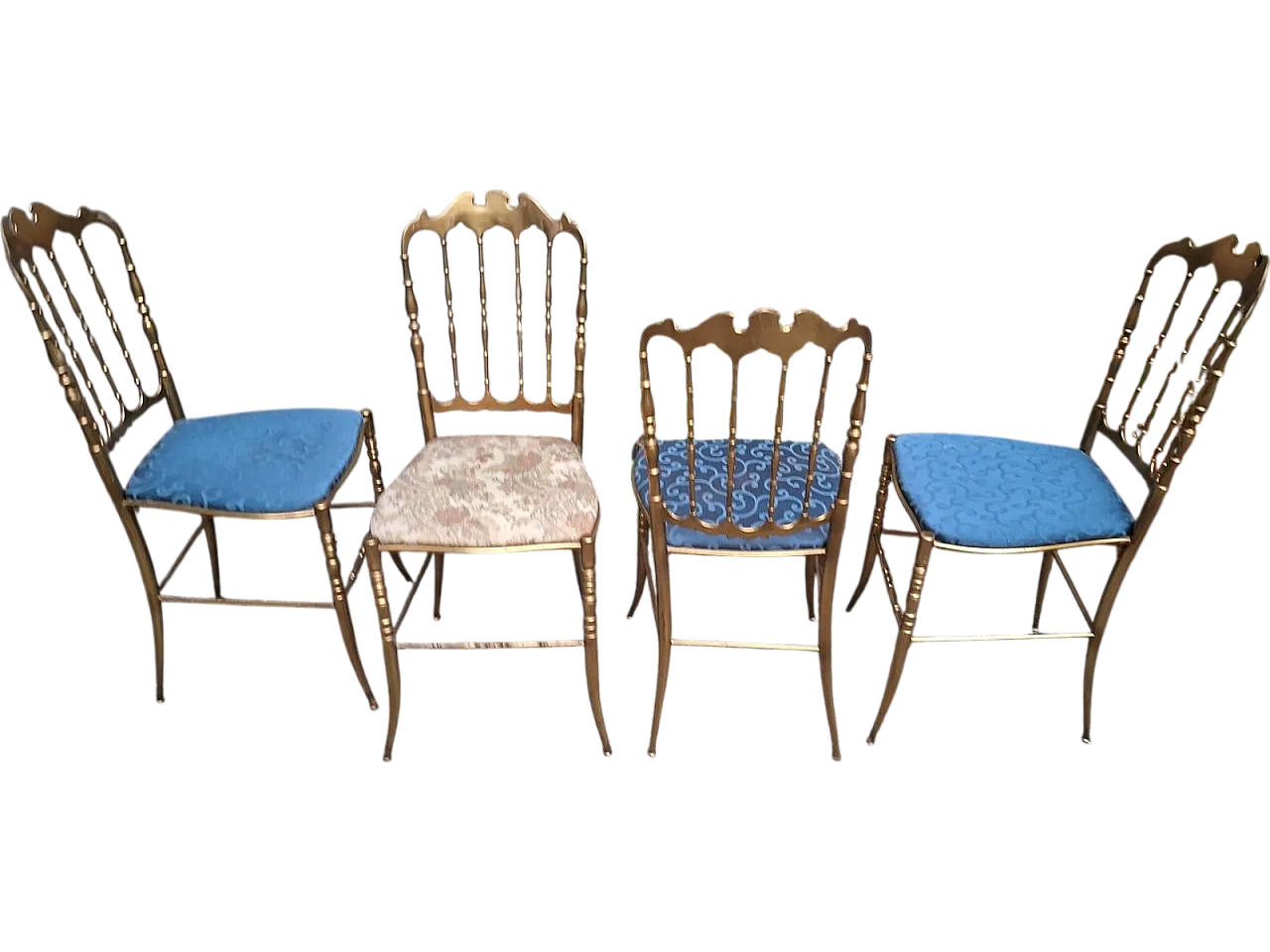 4 Chiavarina brass chairs with upholstered seat, 1960s 5