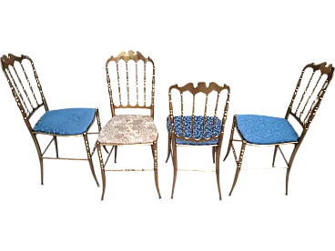 4 Chiavarina brass chairs with upholstered seat, 1960s