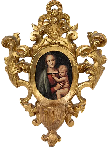 Acquasantiera Luigi Filippo Romana in golden and carved wood, 19th c